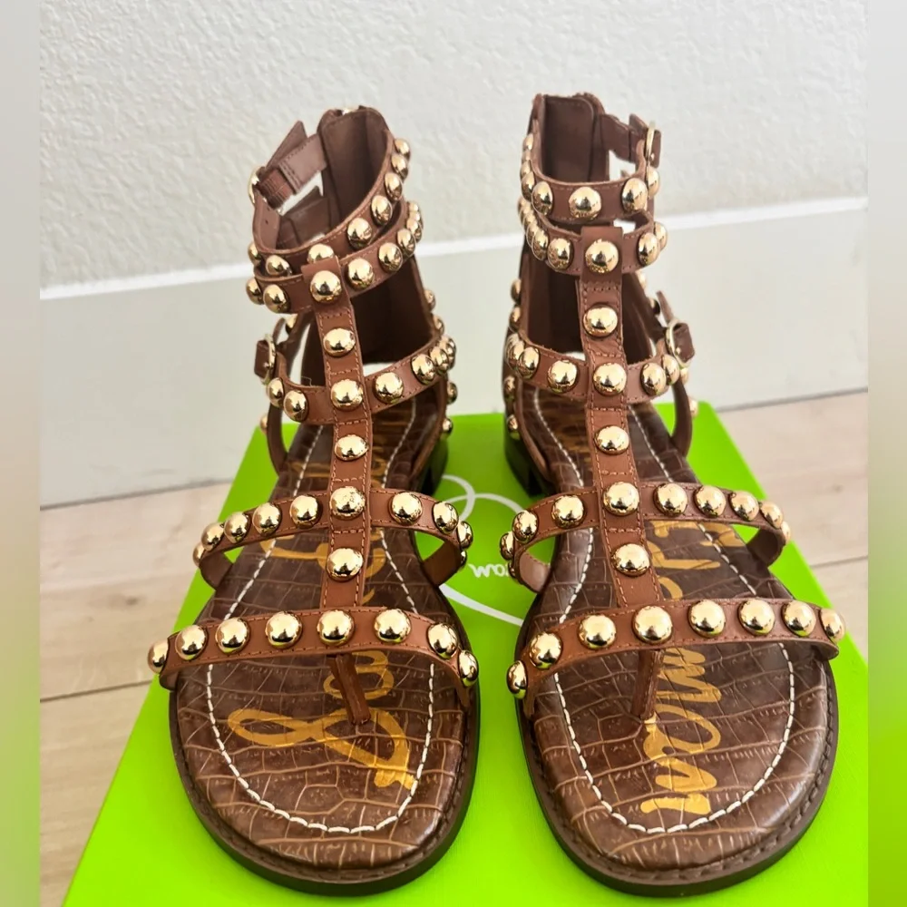 New in Box Sam Edelman Estella Sandal in Cognac Leather - Picture 3 of 9